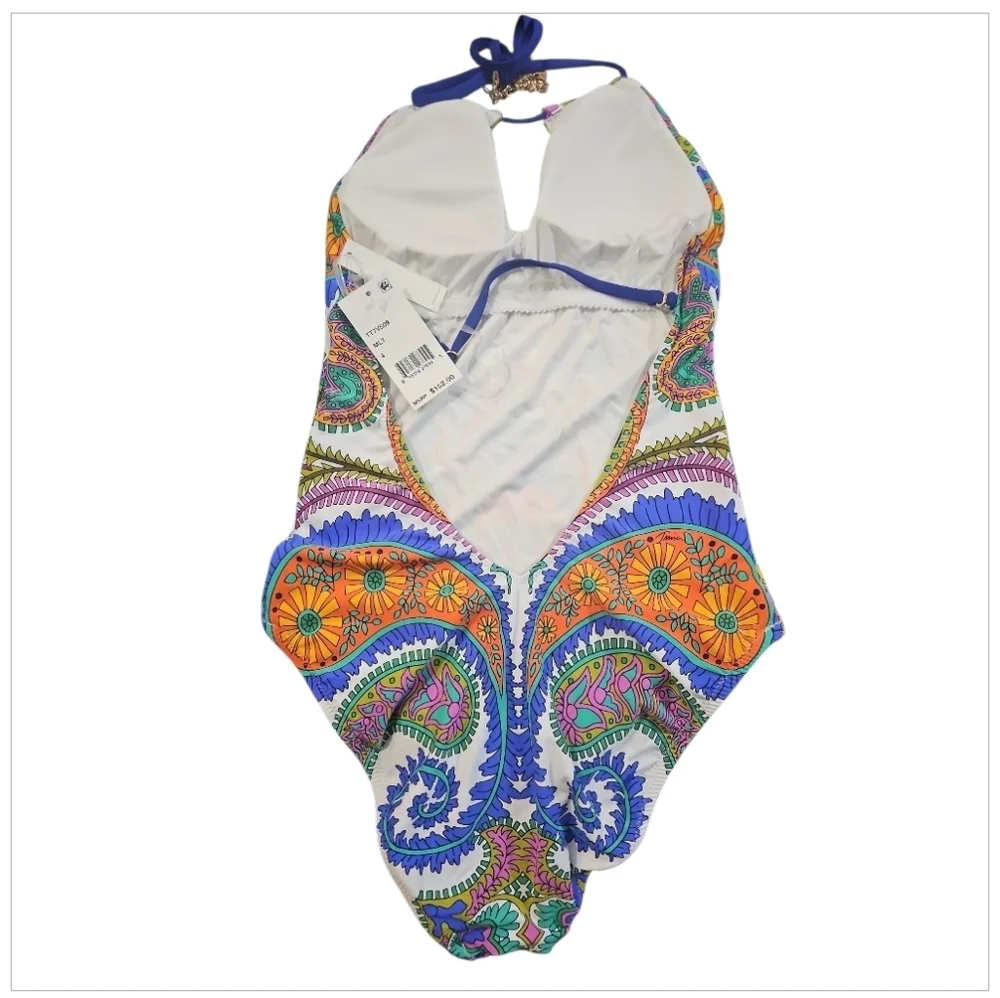 Trina Turk Pacific Paisley High Neck Halter One Piece Swimsuit 4 NWT
